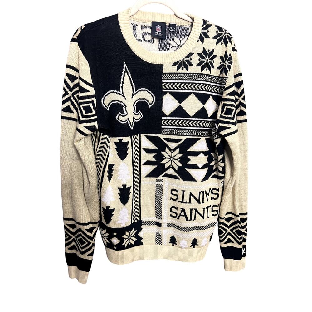 Saints New Orleans NFL Team Apparel Sweatshirt Size M Cream Black Football